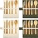 Tatuo 4 Set Bamboo Utensils Flatware Bamboo Travel Cutlery Set Reusable Bamboo Fork Spoon Knife Chopsticks Straws Metal Brush (Army Green, Beige)