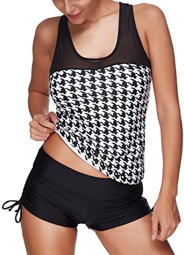 LAVENCHY Mesh Splice Tankini with Boyshort Bikini Set