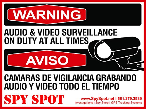 6 Pack Decal Self Adhesive Audio & Video Sign Vinyl Weatherproof Resistant CCTV Surveillance Stickers English/Spanish Security Logo - Thumbnail 4