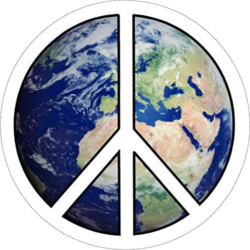 Peace Sign Over Earth - Small Bumper Sticker / Decal (3.5" Circular)