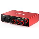 PIYONE Audio Interface, 2X2 24-bit/192kHz Interface for High-Fidelity, Studio Quality PC/Mac/iOS Recording, XLR/TRS Combo Input, Monitor Mix/Loopback Function, One-Cable Setup(Alloy Red)