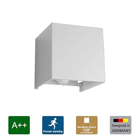 Klighten Aplique LED con detector de movimiento, aplique interior 12W, lámpara de pared con sensor para exterior IP65, blanco natural, blanco