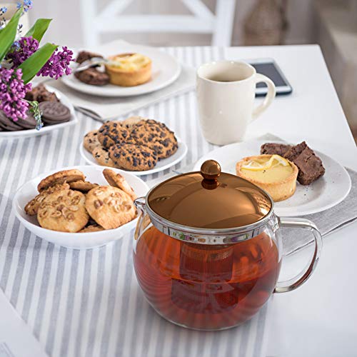 bonVIVO Teapot Tempa Teebereiter Mit Herausnehmbarem Edelstahl-Sieb, 1,5 Liter Kupfer-Chrom kanne Aus Borosilikat, Hitzebeständig, Mit Deckel In Kupfer-Chrom-Look, Tea Infuser – Bild 7