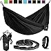 Flagship-X Double Camping Hammock with Tree Straps and Survival Bracelet fire Starter. for Backpacking, 2 Person Travel Hammock. (All Black)