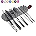 Reusable Utensils with Case - Lunch Utensil Case Black Portable Flatware Stainless Set with Case and Straw, Straight Straw, Knife, Fork, Spoon