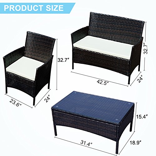 image for mecor 4PC Outdoor Furniture Set,Rattan Wicker Patio Set Cushioned Sect