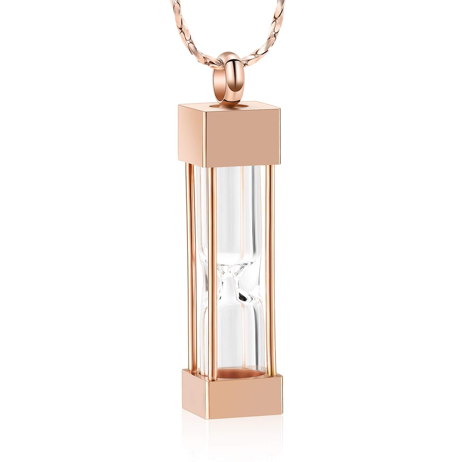 Glass Hourglass Cremation Jewelry for Ashes Container Vial Urn Necklace Pendant Stainless Steel Cylinder Bottle Memorial Cremation Keepsake Jewelry for Women/Men