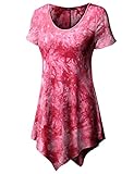 Doublju Womens Short Sleeve Scoop Neck Solid / Tie Dye Tunic Top With Asymmetrical Hem