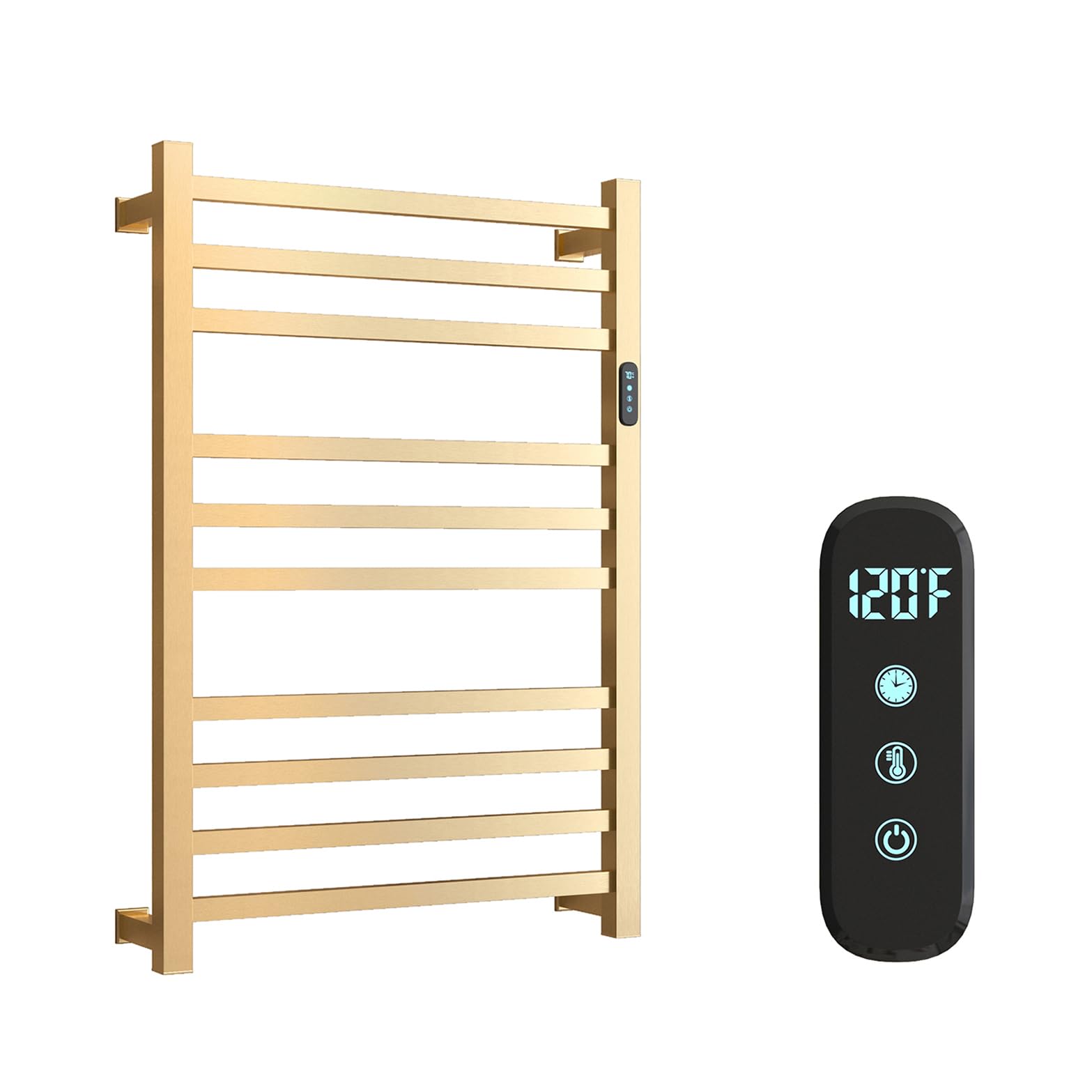 Photo 1 of 10 Bars Luxury Towel Warmers Wall Mounted Heated Towel Rack, Towel Warmer for Bathroom with Timer & Temperature Multi-Level Adjustable, Hardwired and Plug-in Compatible (Brushed Gold)