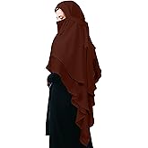 Geyoga Women's Muslim Prayer Hijab 2 Layers Islamic Hijab Cover Soft Lightweight Breathable Hijab Long Scarf