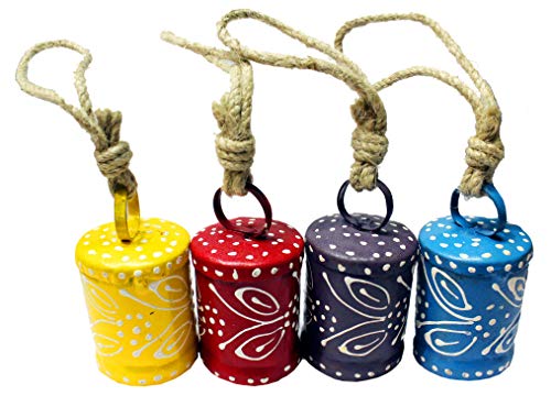 Hand Painted Tin Bells Set of 4 Pieces 2.5" H