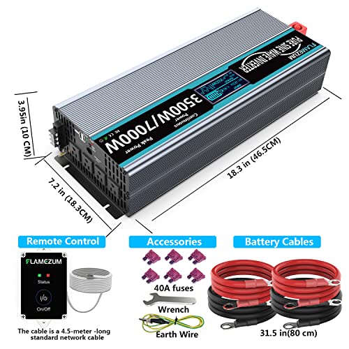 FLAMEZUM Pure Sine Wave Power Inverter 3500Watt DC 12 Volt to 120Volt