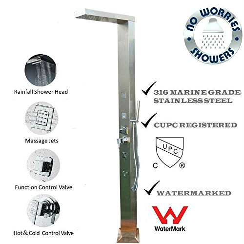 316-Marine-Grade-Stainless-Steel-Massage-Outdoor-Indoor-Shower-Panel-Unit-CUPC-RegisteredWINDSOR-Swimming-Pool-Backyard-Bathroom-Hot-Cold-Rainfall-Waterfall-Hand-Held-Wall-Mounted-or-Free-Standing