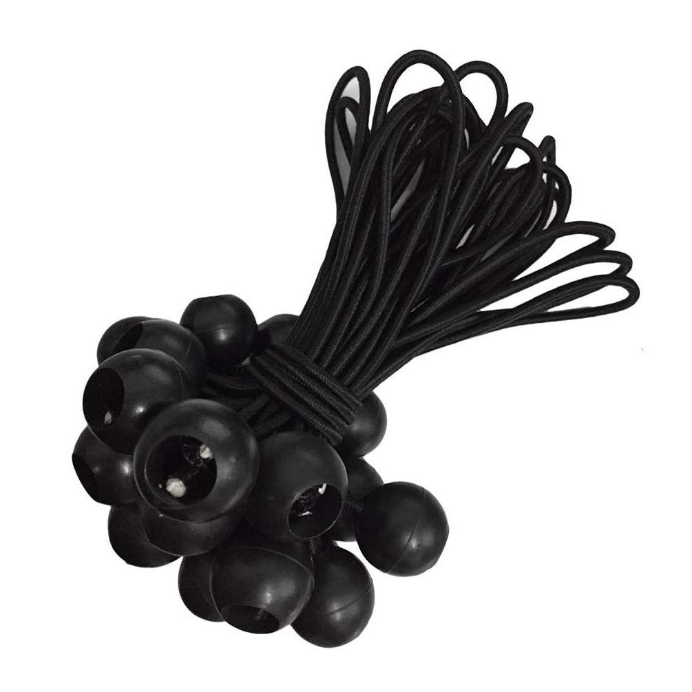 Voarge 25 Pack Black 20cm Elastic Bungee Cords with Ball Tensioners for Tarpaulins, Posters, Banners, Construction Fence Tarpaulins