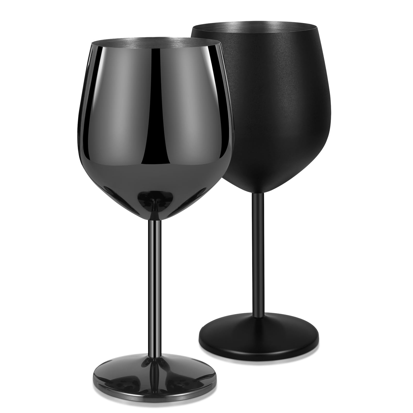 Livole 18oz 550ml Stainless Steel Wine Glasses, Elegant Goblet, Unbreakable Wine Glasses for Cocktail, Camping Wine Glass Set of 2, Red Wine Glass for Picnic, Party, Matte Black and Gloss Black