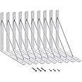 HOME MASTER HARDWARE 10 x 8 inch Metal Shelf Brackets, 90° Triangle L-Bracket, Wall Mount Supports for Floating Shelves w/ Screws, White 10-Pack
