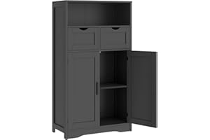 TEENFON Storage Cabinet, Bathroom Cabinet with 2 Drawers & Shelves, Floor Cabinet for Living Room, Dinning Room, Entryway, Bl
