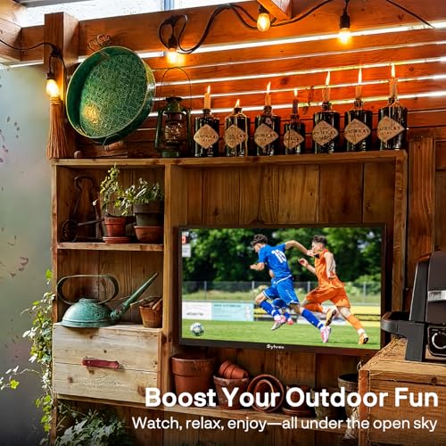 SYLVOX 32" Outdoor TV, 1080P FHD Smart TV, 1500 Nits Full Sun Readable, IP55 Waterproof Television for Balcony Terrace Yard, Built-in Google Cast, Voice Remote & Dual Speakers (2025, Pool SE)