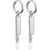 Fusamk Fashion Stainless Steel Bar Long Chain Earrings Huggie Hinged Hoop Earrings