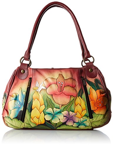 Anuschka Anna by Handpainted Leather Ruched Large Satchel, Mediterranean Garden