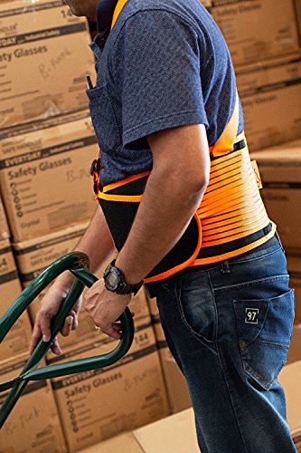 SAFE HANDLER Lifting Support Weight Belt - Orange & Black Reflective| Lower Back Brace Protects & Relieves Back Pain, Support Belt with Dual Adjustable Straps and Breathable Mesh Panels, X-LARGE