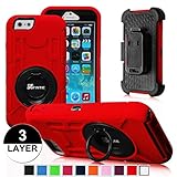 iPhone 6 Plus Case - Fintie Commander Series Three Layer Hard Shell Cover Holster with Built-in Rotating Stand and Belt Swivel Clip for Apple iPhone 6 Plus (5.5), Black/Red