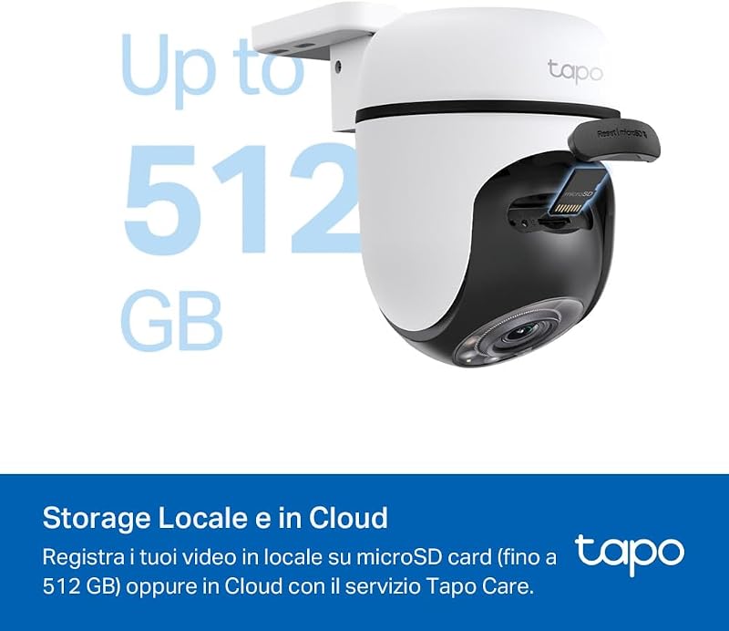 Telecamera Wi-Fi Esterno Visione Notturna a Colori, 2K 3MP Telecamera WiFi 360° IP65, Videocamera Sorveglianza Esterno, Rilevamenti Smart AI, Tracciamento Intelligente, Alexa, 2.4GHz, C51A