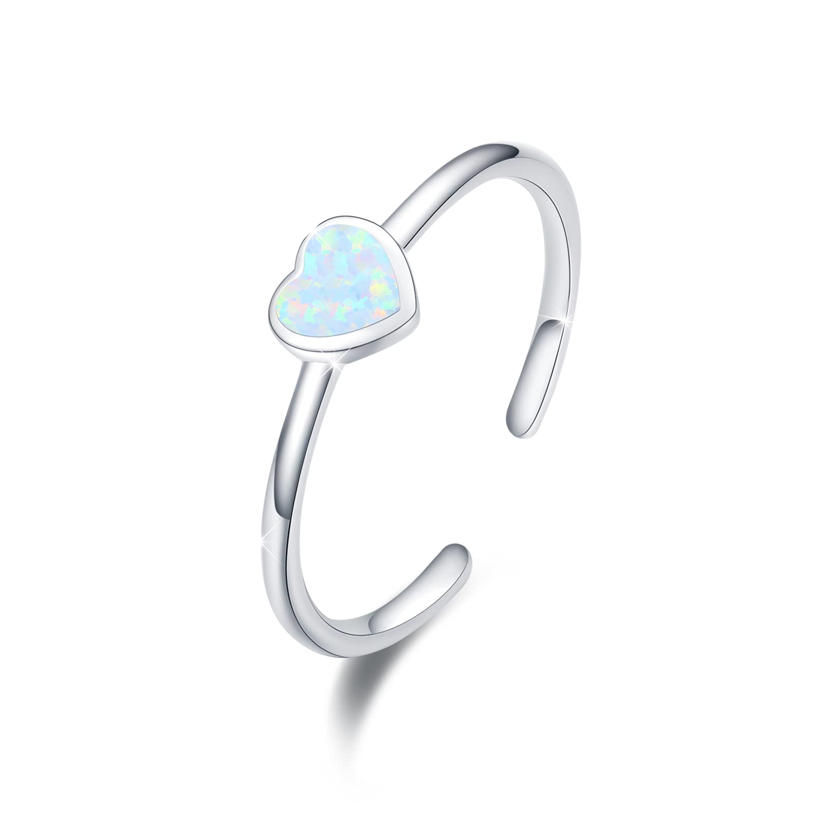 CUOKA MIRACLE Opal Stackable Rings 925 Sterling Silver Adjustable Open Ring Opal Rings Simple Knuckle Rings Opal Jewellery Gifts for Women Girls (White-A)