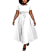 BFFBABY Plus Size Dress A Line Dresses for Women Summer Long Dresses with Sleeve Casual Belted