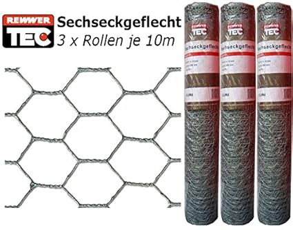 3 Rollen 0,5x10m Sechseckgeflecht verzinkt Geflecht Hasenzaun Kaninchenzaun Zaun