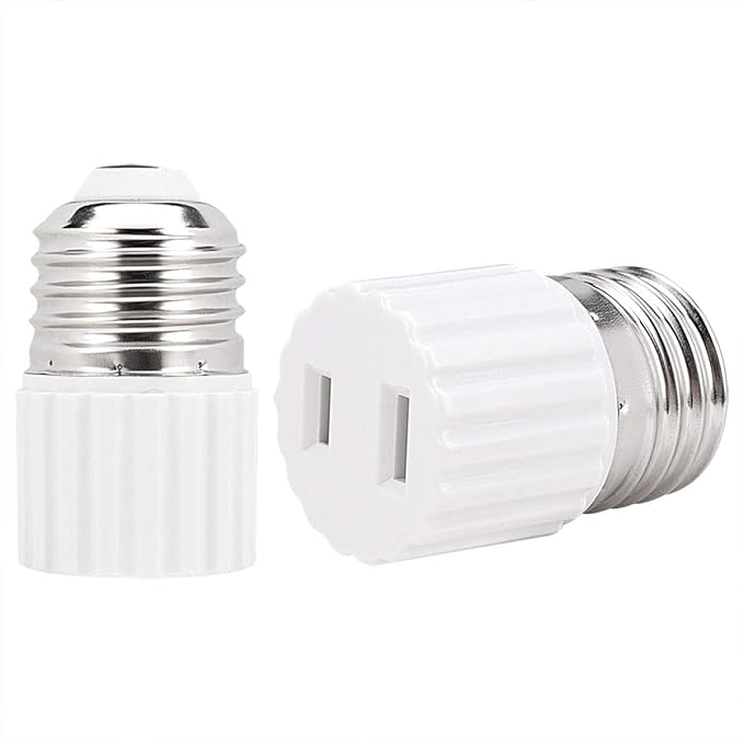 [2 Pack] E26 Light Socket to Outlet Adapter，Convert E26 Light Socket to