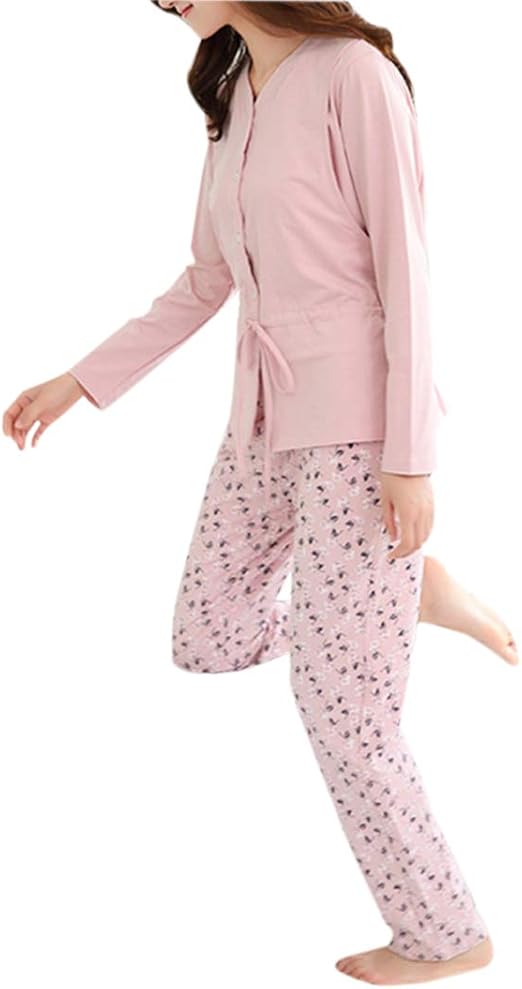 Amazon Co Jp マタニティ 授乳 パジャマ 冬 長袖 妊婦服 ウエスト調節 上下セット 産前産後 授乳口付き 服 ファッション小物