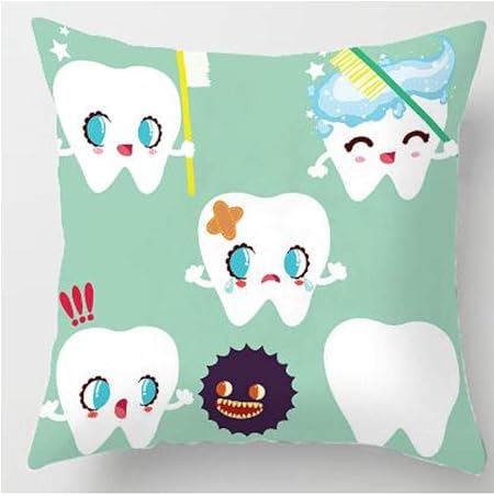 Wfqdzt Cute Dibujos Animados Almohada De Dientes Limpieza Limpieza Cuidado Cepillo Higiene Juntos Feliz Diente Blanco Cepillo De Dientes Nino Almohadilla 45x45cm Zdc Amazon Es Hogar