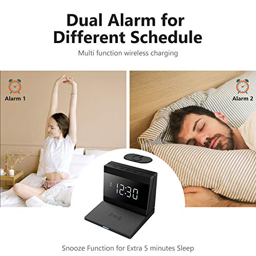 Pointuch Digital Alarm Clock, 15W Wireless Charger Station for iPhone