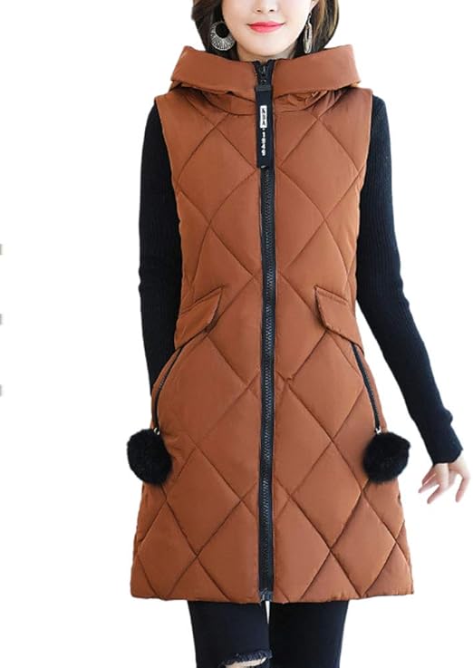 Women Waistcoat Long Hooded Padded Puffer Quilted Vest Bodywarmer Zip