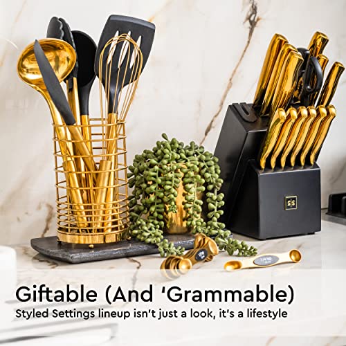Black and Gold Kitchen Utensils with Gold Utensil Holder 17PC Gold