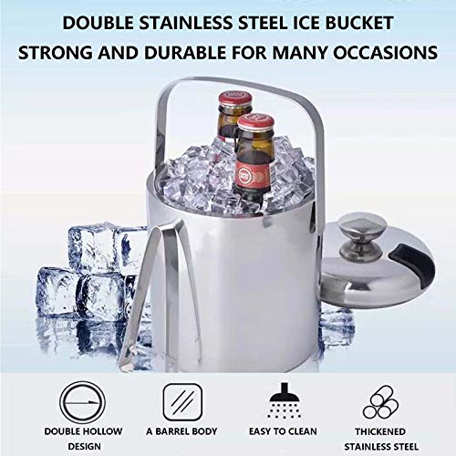 Small Ice Bucket [1.3 Liter],Stainless Steel Ice Bucket with Lid and