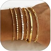 Gold Bracelets for Women Dainty Layered Paperclip Chain Bracelet Thin Gold/Silver Stackable Adjustable Cuban Chain Bracelet Elegant Charm Bracelet Set Fashion Accessories Jewelry for Women