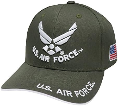 Military Baseball Cap for Veterans, Retired, and Active Duty (Wing &amp; Text Olive)