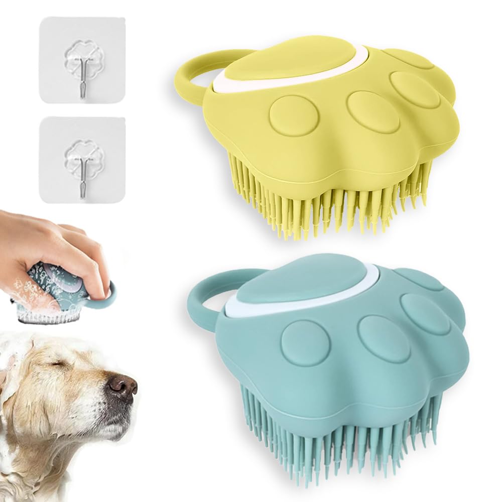 2PCS Dog Bath Brush, Pet Shampoo Scrubber Shower, Pet Shampoo Massage Dispenser Grooming Shower Brush, Soft Silicone Dog Rubber Bathing Massage Brush for Short Long-Haired Dogs and Cats