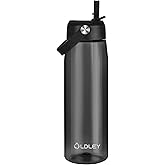 OLDLEY 32 oz Water Bottle with Straw, Leakproof Sports Water Bottle with Carry Strap, BPA-Free Large Water Bottles for Home,Travel, School, Outdoors, Gym, Tritan, Black