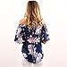 Hemlock Women's Summer Floral Printed Blouse Off Shoulder Tops Shirt (L, Navy)