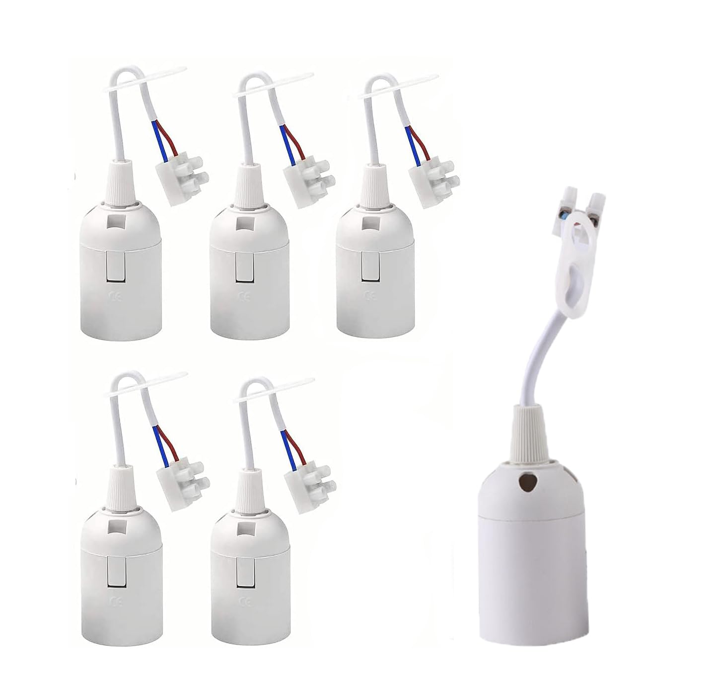 zalati Lamp Bases 5pcs E27 Socket Lamp Holders Ceramic Bulb Connector with Hanging Cable for LED and Halogen Lighting - White — image 1