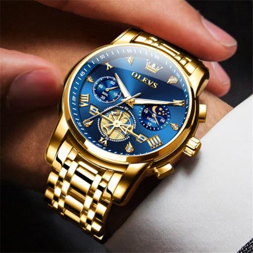 OLEVS Watches for Men Dress Watch with Day Classic Wrist Watches Multifunction Luminous Men Stainless Steel Wristwatch Water Resistant Chronograph Men Business Watches