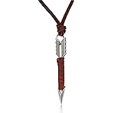 BIYONGDE Vintage Arrow Pendant, Adjustable Brown Leather Necklace, Mens Womens, Tribal Ethnic Folk