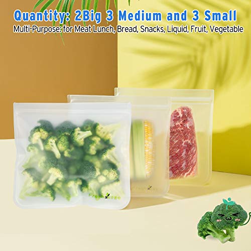 image for Freshmage 8 Pack Reusable Storage Bags - 2 Reusable Big Meat Bags, 3 S