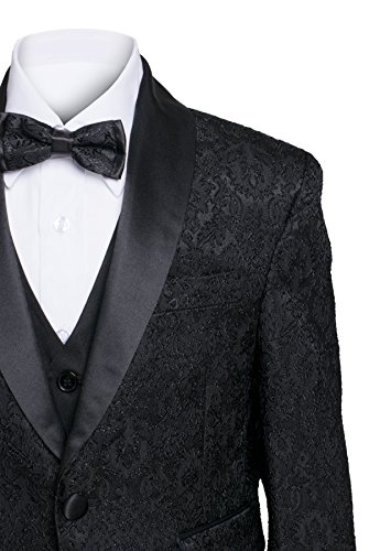 Boys Premium Paisley Patterned Shawl Lapel Tuxedos - Many Colors (12, Black on Black)