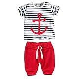 PanDaDa Baby Boys Striped T-shirt Tops Red Pants Outfits Sets Casual 2pcs Summer