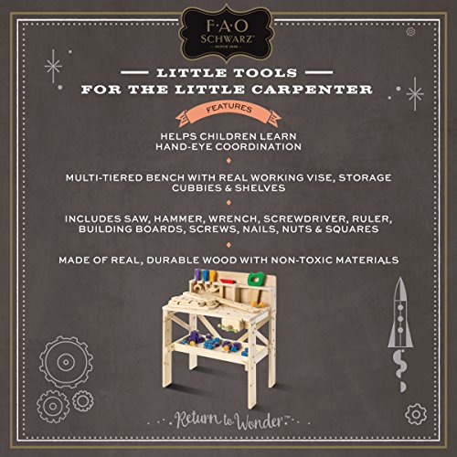 FAO Schwarz Solid Wood Toy Workbench with Tool Set (64 Piece Set) - Thumbnail 2