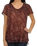 Sakkas 15774 - Hope Embroidery And Seqiun Accents Summer Blouse - Chocolate - OS